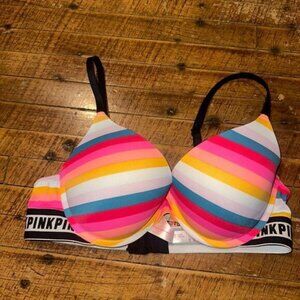 Victoria’s Secret 36B hot pink striped everyday push-up bra